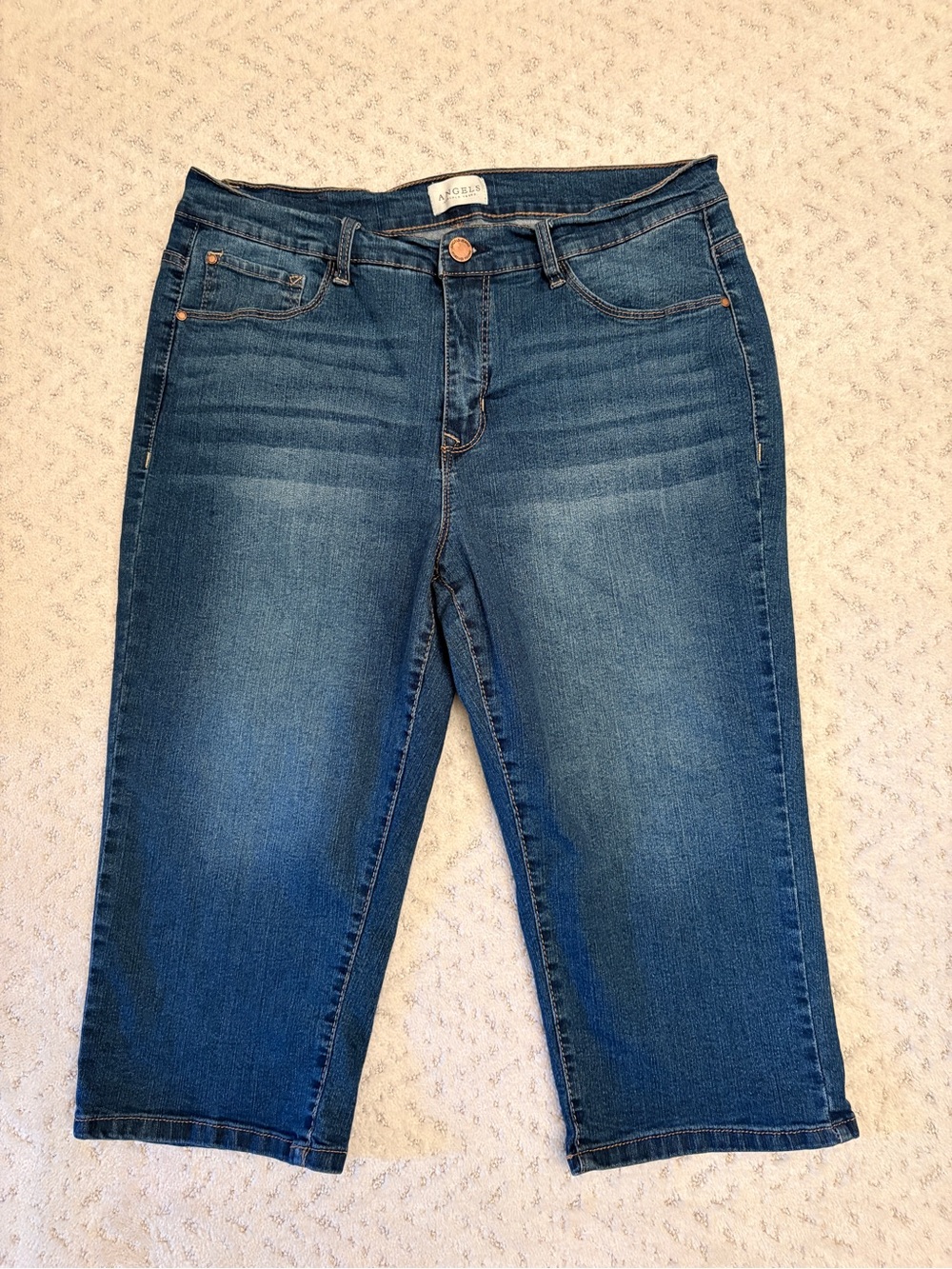 Angels Denim Blue Jeans Capris Size 14 Waist 32 Mid Rise Stretch Cotton Festival
